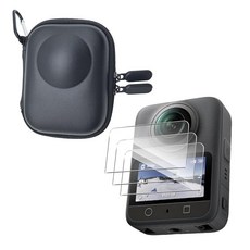 DJI OSMO 360 카메라와 호환되는 액정보호필름(3+1팩) 강화 유리 필름 풀 커버리지 및 하드 쉘 여행용 보관 휴대용 케이스, DJI OSMO 360 카메라와 호환되는 액정보호필름(