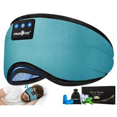 MUSICOZY 수면 헤드폰 블루투스 5.4 헤드밴드 수면 아이 마스크 엄마 여성 남성용 무선 음악 이어버드 이어폰 옆으로 자는 분들을 위한 내장 HD 스피커 멋진 가젯 독특한, 라이트 블루