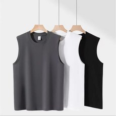 男士美式重磅坎肩無袖T恤，純棉圓領寬鬆運動背心