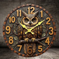 에너바디 부엉이 무소음 벽시계 벽걸이시계 행운소품 풍수시계 인테리어 시계 집들이선물, 20cm