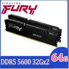 Kingston FURY DDR5 5600 64GB (32GBx2) KF556C36BBEK2-64 DDR5 記憶體, 1個