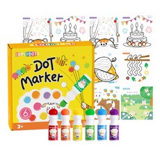 KIDS PARK兒童點點筆套裝/安全無毒可水洗/多款可選，激發孩子繪畫天賦與創造力, 6色套組-黃色(6筆+12紙), 1套