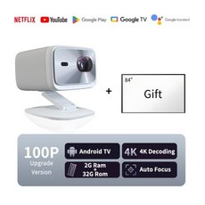 미니프로젝터 휴대용빔프로젝터 스마트프로젝터 가정용 홈시네마 LENOVO 100P 풀 HD 1080P 4K 블루투스 WiFi 6 3000ANSI 자동 초점 시어터 고휘도, 미국 플러그, 2)update 100P 2400ansi