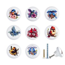 JamJam3.8cm1.5인치세라믹캐비닛손잡이8개세트독특한새꽃빈티지주방어린이장식가구하드웨어드레서서랍손잡이및손잡이122612, JamJam3.8cm1.5인치세라믹캐비닛손잡이8개세트독