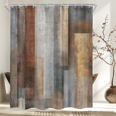 Cinbloo 추상 브라운 그레이 너비 152.4cm x 높이 182.9cm 샤워 커튼 빈티지 농가 미니멀리스트 수채화 물감 오렌지 그레이 컬러 블록 모던 욕실 커튼 세트 미적