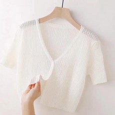 冰絲針織開衫女薄款短袖小外搭披肩防曬罩衫短款外套上衣