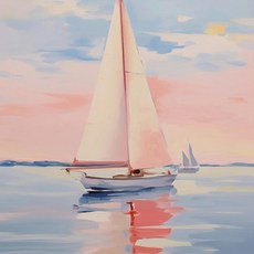 블루 핑크 웨이브 해변 일몰 야자수 쉘 풍경 아트 포스터 캔버스, 7. 4