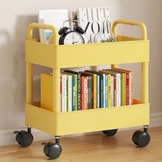마벨인홈 공간활용 이동식 슬림 책장 감성 트롤리, 옐로우, 2단