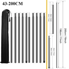 텔레스코픽 텐트 폴 2 개의 범용 조정 가능한 알루미늄 캠핑 천막 세트 Sun Sail Shelter Rods Tarp Tent 액세서리, 1)43-200CM Black