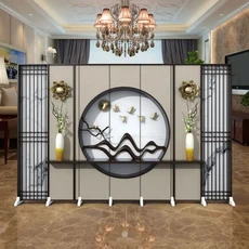 새로운 엔틱식 스크린 파티션 사무실 호텔 로비 입구 꽃무늬 배경 벽 나무 격자 접이식, 01 3 fans anti-penetrat, 12 15