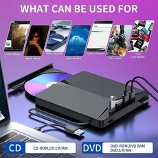 USB 3.0 C타입 외장 DVD RW CD 드라이브 버너 리더 플레이어 광학 PC 노트북 데스크탑 IMac용 7-in-1, 01 Black, 1개