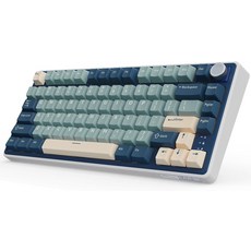 RK AL R75 무선 기계식 키보드 75% 맞춤형 게이밍 개스킷 장착 RGB 백라이트 노브 및 PBT BT5.2.4GHzUSB-C 핫 스왑 가능 스위치, Blue, Cream Switch