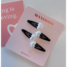 만두스 숱없는아기 추천 아기자기 미니 진주 하트 통통 여아 머리핀 4P