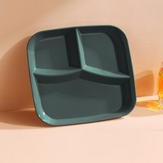 A+精選 長方形家用營養早餐分格盤 減脂餐定量盤 輕食盤子, 1個, 方形三格餐盤-墨綠
