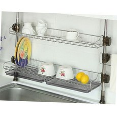 주방 싱크대 스텐 기둥식 식기건조대 600 2단 물받이 포함 싱크 선반 그릇건조대