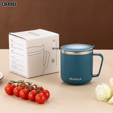 DFMEI 304不鏽鋼馬克杯雙層咖啡牛奶刻度口杯創意保溫茶杯水杯禮品, 1個, 400ML馬克杯【藍色】:400-500ml(彩盒包裝)