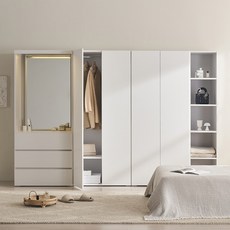 [국내생산/댐핑도어] 레이디가구 빈트 수납 시스템 터치 옷장 장롱 이불장 서랍장 (세트), (추가구성)13_400 거울도어변경(우형)_화이트