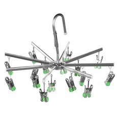 JSFPMC 건조대 걸이식 드립 행거 스테인리스 스틸 세탁 속옷 양말용 페그 16개 옷걸이에서 옷을 빠르게 제거할 수 있음 방풍 접이식 휴대용 그린 121964