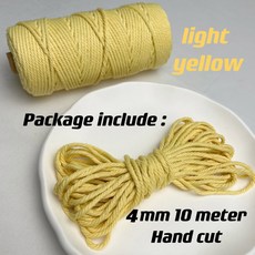 100% 천연 마크라메 코드 DIY 공예품 식물 행거 홈 데코 4mm 11 야드 컬러 코튼 로프 공예, 4mm 10meters, Light Yellow, 1개