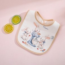 純棉寶寶圍兜 可愛紅帽小兔圖案 防吐奶防水新生兒口水巾, 小兔點心, 1個