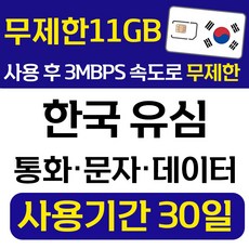 폰싸몰 한국 선불유심 LG 데이터 통화 문자 무제한 유심칩 개통 무약정 USIM, 1개, 무제한11GB, 30일