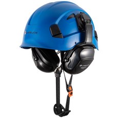 【臺灣 隔日-發貨 可開發票】LOEBUCK洛巴克帶30分貝降噪隔音耳罩 美式 建築 安全帽 工程 施工 透氣 防護帽, 藍帽+耳罩, 1個