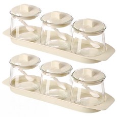 투데이리빙 1+1 3구 양념통 세트 주방 조미료 깔끔 정리 유리 밀폐 양념 통 양조절 계량 스푼 트레이 조미료통, R98101M, 300ml, 2세트