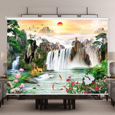 풍경 커튼 수묵화 동양화 2미터 폭포 그림, 폭 2.0m x 높이 1.7m, B