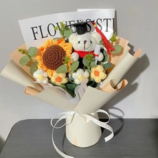 博士帽小熊玩偶花束畢業禮物 嚮日葵毛綫花 中高考畢業送禮 玩偶花束 臺灣出貨, 博士熊中號橙色（收藏送禮袋燈串）, 1個