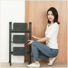 탄소강 다용도 접이식 사다리 스텝 스툴 가정용 캐주얼 사다리 내구성/경량/1초설치 홈인테리어+항공등급 초경량 구조, 레드 카본 스틸 멀티 플라워 프레임 2단계 사다리