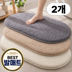 태은랩 푹신한 타원형 발매트 40x60 2장세트 침실 드레스룸 현관 러그 인테리어매트, 화이트