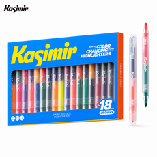 Kasimir트윈 형광펜 세트 양쪽 혼합색상 겹쳐쓰기 가능, 18개, 36색