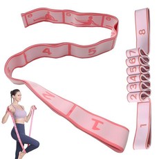 8개의 루프가 있는 스트레칭 스트랩 2팩 - 멀티 루프 요가 스트랩 필라테스 댄스 체조 물리 치료 및 운동을 위한 신축성 있는 스트레치 밴드 (핑크-레드 핑크), 핑크-레드, 핑크