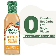 Walden Farms 월든 팜 버팔로 랜치 드레싱 (샐러드 딥 치킨 신선식품용) 12온스 병 칼로리 글루텐 프리 지방 비건 및 코셔 크리미하고 매콤한 맛, 1개, 1L