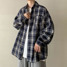 ANYOU 남자 오버핏 체크 셔츠 긴팔 남방 캐주얼 데일리룩 봄 가을