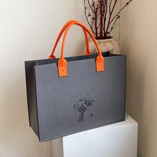 친환경 펠트 토트백 대용량 수납 가방 선물용 인쇄 가능, 시멘트그레이 오렌지 손잡이 40x30x15cm, 1개