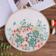 프랑스자수 파우치 꽃 DIY 재료 세트 만들기, 일하 여름의 뜻 재료 패키지+보조, 1개