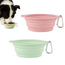 KYLOS 2개 세트 휴대용 접이식 실리콘 강아지 사료그릇 350ml 베이지색과 초록색, KYLOS 2개 세트 휴대용 접이식 실리콘 강아지 사료