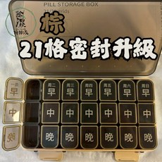 老人特大字藥盒 超大字體印刷 防潮升級 藥盒收納 一個月防潮藥盒, 1個, 每日3次共7天21格　升級密封款 棕