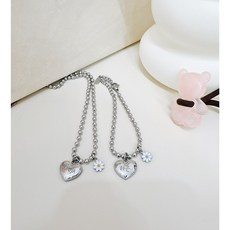 미아방지각인 쁘띠앙시리즈 하트목걸이 미니팬던트 데이지팬던트 탄생석목걸이 썸블링, 1개, 볼체인 2.4mm 팔찌/발찌 겸용 12cm+3cm