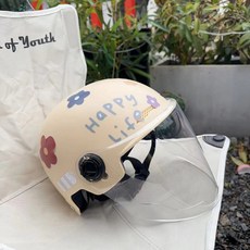 3c해피유통 헬멧 헬멧 바이크 헬멧 사계절 공용 jhlmy, 베이지+연장투명 거울