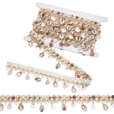 에스닉 컬러풀 프린지 레이스 태슬 리본 폼폼 펄 DIY 민속 스타일 의류 가방 신발 장식, 1개, 베이지 359