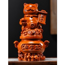 黑檀木 花梨木 聚寶盆 招財貓 擺件 整木精雕, 如圖所示, 1個