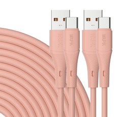 Wapik C타입 고속충전 케이블 YT01 PD60W A-C, 2개, 핑크, 1.2m