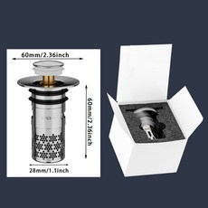 按壓式臉盆落水頭SUS304 不鏽鋼濾網 隔絕臭味, 1個, 直徑28mm