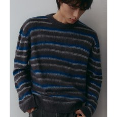 노드유 NODU 크롭 멀티 스트라이프 브러쉬 니트 그레이