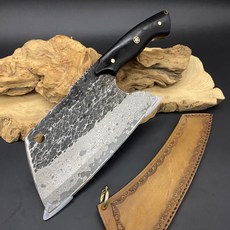 職匠 93層錘紋大馬士革 復古風坦克菜刀 VG10鋼 附手工皮套, 1個