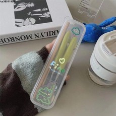 高顏值便攜餐具三件套：勺子、叉子、筷子，學生/上班族戶外用餐首選, 陽光綠鱷魚【彩繪盒】,筷子【單雙裝】, 1個