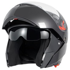 DOT 승인 모듈러 플립업 듀얼 바이저 오토바이 풀 페이스 헬멧 성인 남성 및 여성용 탈착식 바이저 2개(투명 1개 + 틴트 1개) 파워스포츠 자전거 및 모토크로스 라이, 미디엄, 유광 블랙