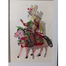 皮影 武將 騎馬 牛皮雕刻 手工上色 尺寸28x38cm, 如圖所示, 1個